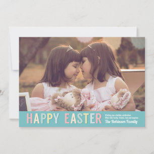 Happy Easter   Chic Pastel Family Photo Holiday Card