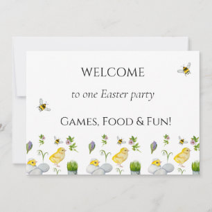 Happy Easter chick and spring flowers Invitation