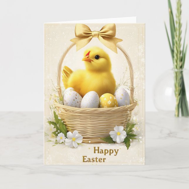 Happy Easter Chick Basket Holiday greetings card (Front)