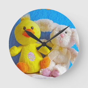 Happy Easter Chick + Bunny Round Clock