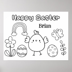 Happy Easter Chick Kids Personalised Colouring Poster