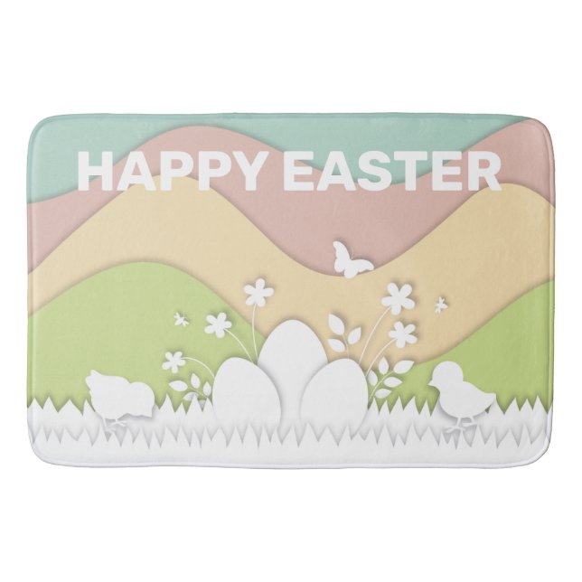 Happy easter chicks and egg pastel colours bath mat (Front)