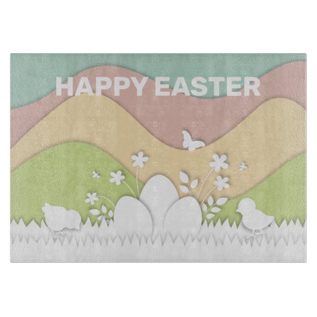 Happy easter chicks and egg pastel colours cutting board (Front)