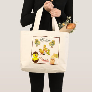 Happy Easter Chicks Country Farm Rustic Large Tote Bag