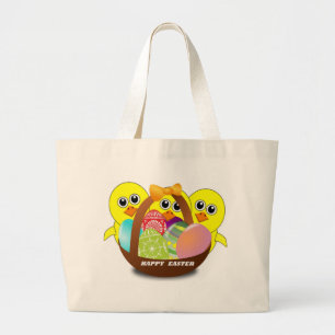"HAPPY EASTER" CHICKS LARGE TOTE BAG