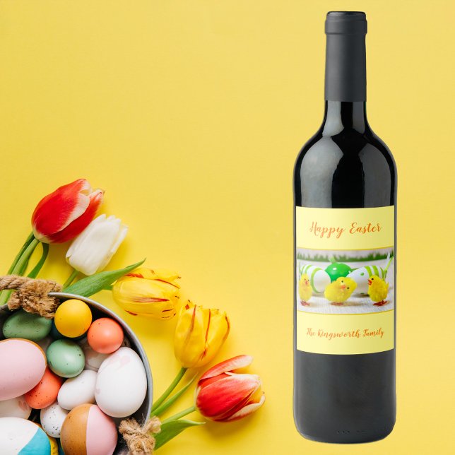 Happy Easter chicks personalised Wine Label (Creator Uploaded)