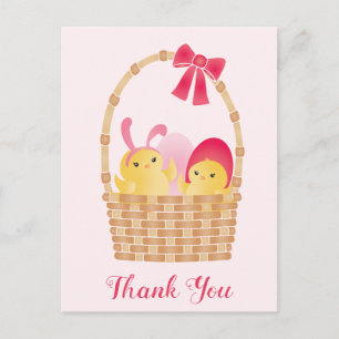 Happy Easter Chicks Pink Postcard