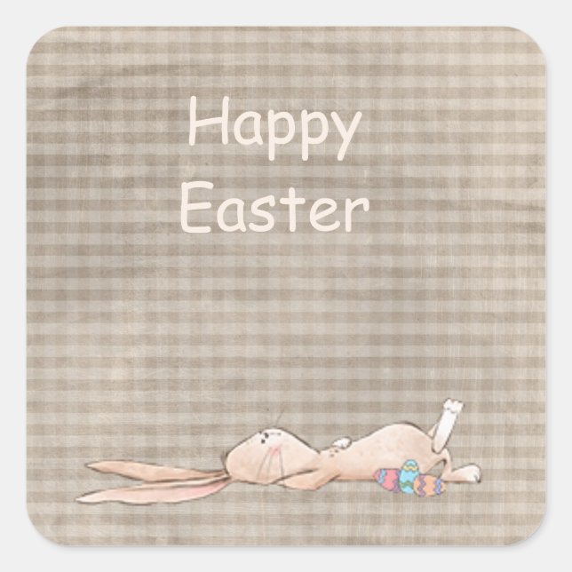 Happy Easter Chill Bunny Rabbit Eggs Gingham Square Sticker (Front)