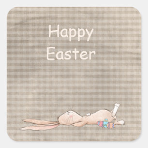 Happy Easter Chill Bunny Rabbit Eggs Gingham Square Sticker