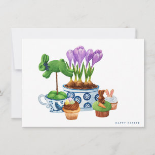 Happy Easter Chinoiserie & Bunny Cupcakes Holiday Card