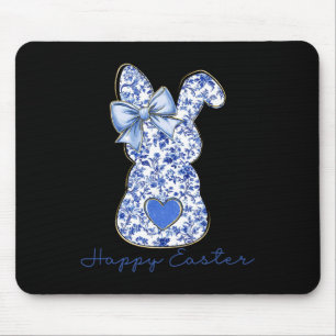 Happy Easter Chinoiserie Floral Bunny Cute Blue Bo Mouse Mat