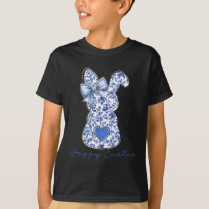 Happy Easter Chinoiserie Floral Bunny Cute Blue Bo T-Shirt