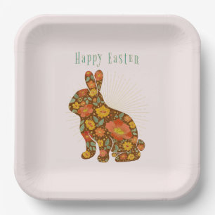 Happy Easter Chocolate Bunny Gold Glitter Paper Plate