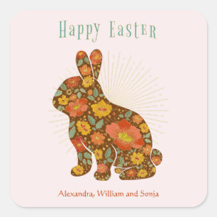 Happy Easter Chocolate Bunny Gold Personalised Square Sticker