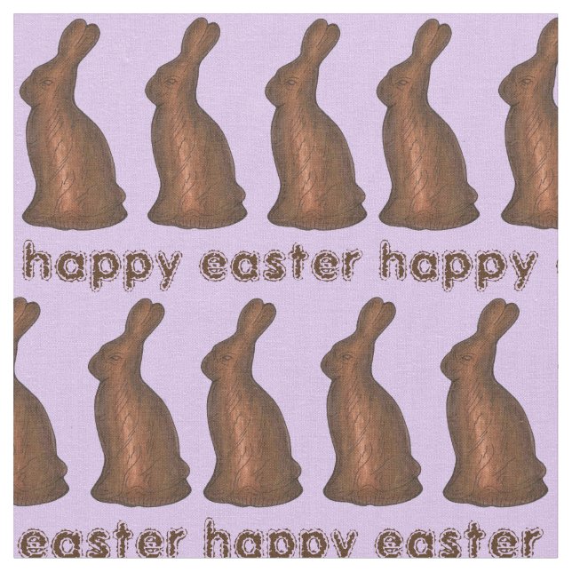 Happy Easter Chocolate Bunny Rabbit Purple Fabric (Close Up)