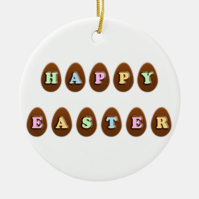 Happy Easter Chocolate Eggs Ceramic Tree Decoration (Front)