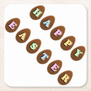 Happy Easter Chocolate Eggs Square Paper Coaster