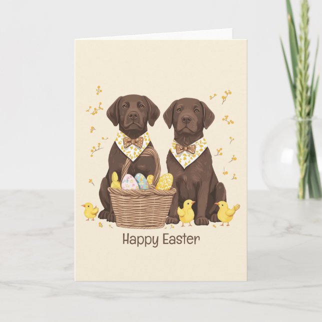 Happy Easter Chocolate Labrador Retriever Dogs Card (Front)