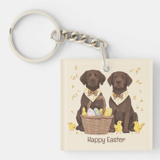 Happy Easter Chocolate Labrador Retriever Dogs Key Ring (Front)