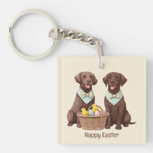 Happy Easter Chocolate Labrador Retriever Dogs Key Ring