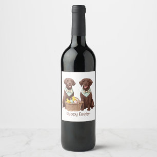 Happy Easter Chocolate Labrador Retriever Dogs Wine Label