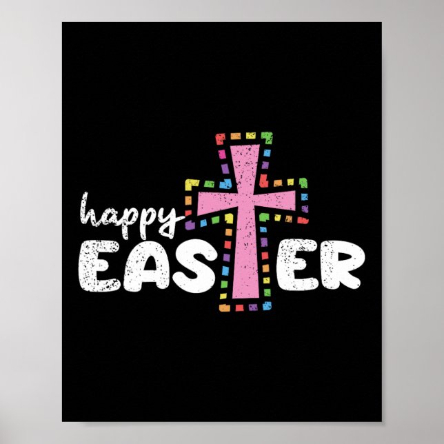 Happy Easter Christian Egg Hunting Spring Cross  Poster (Front)