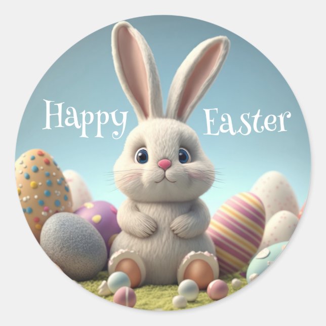 Happy Easter Classic Round Sticker (Front)