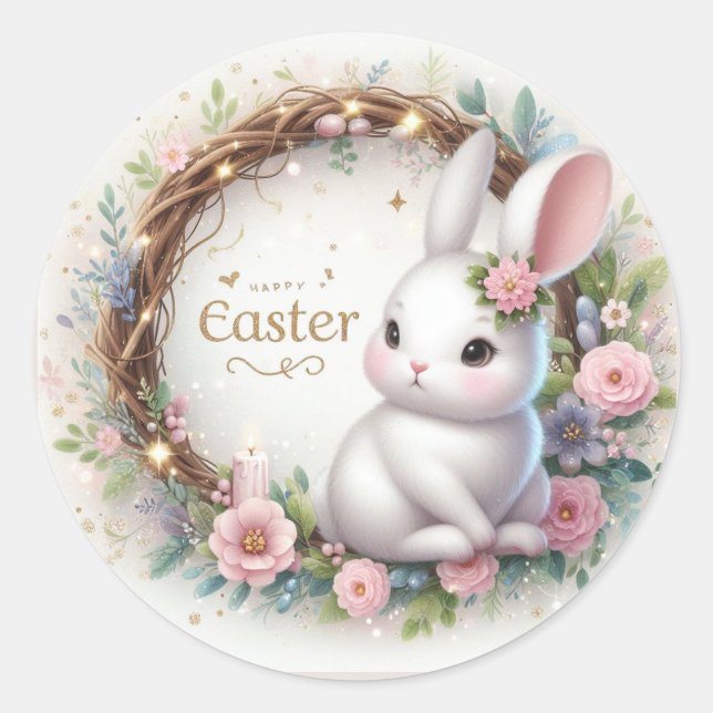 Happy Easter Classic Round Sticker (Front)