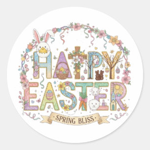 HAPPY EASTER CLASSIC ROUND STICKER