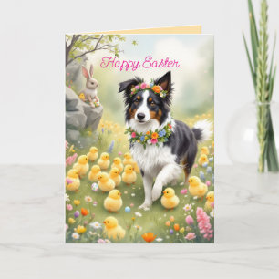 Happy Easter Collie and Chicks Card