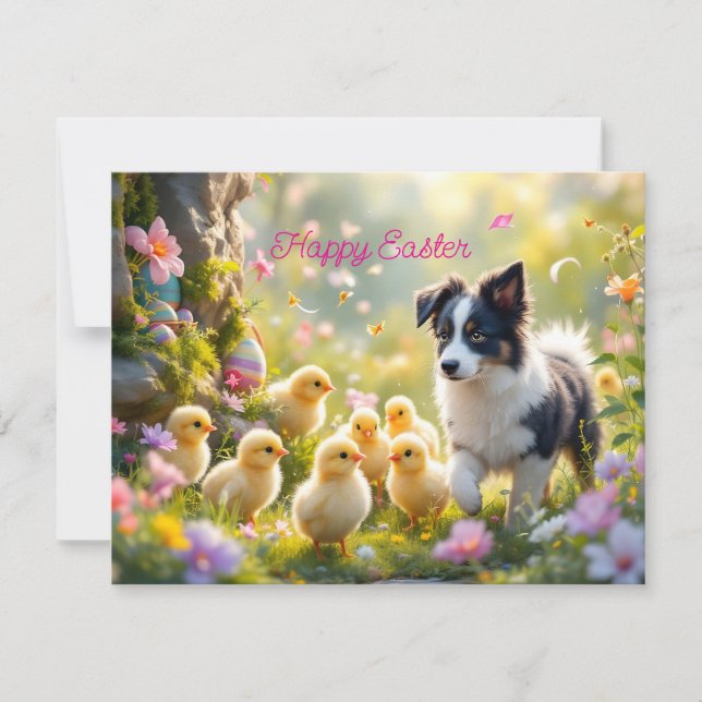 Happy Easter Collie and Chicks Holiday Card (Front)