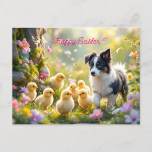 Happy Easter Collie and Chicks Postcard