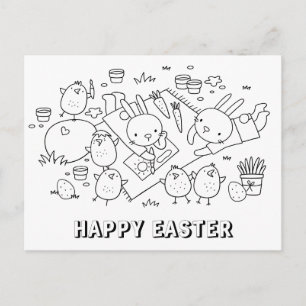 Happy Easter - Colorable Postcard for Kids