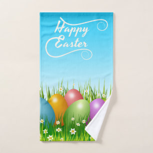 "HAPPY EASTER" COLORFUL EASTER EGGS HAND TOWEL