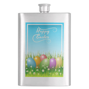 "HAPPY EASTER" COLORFUL EASTER EGGS HIP FLASK