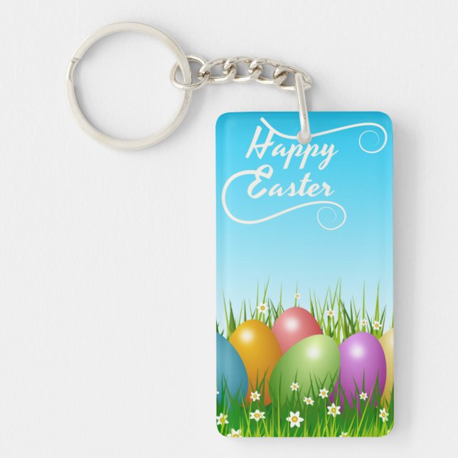 "HAPPY EASTER" COLORFUL EASTER EGGS KEY RING (Front)