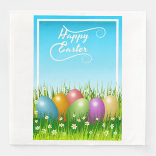 "HAPPY EASTER" COLORFUL EASTER EGGS NAPKIN