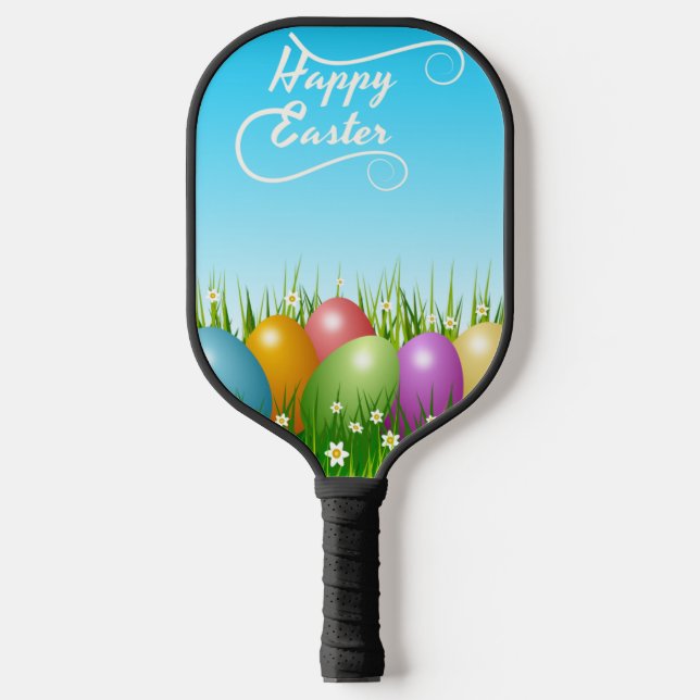 "HAPPY EASTER" COLORFUL EASTER EGGS PICKLEBALL PADDLE (Front)