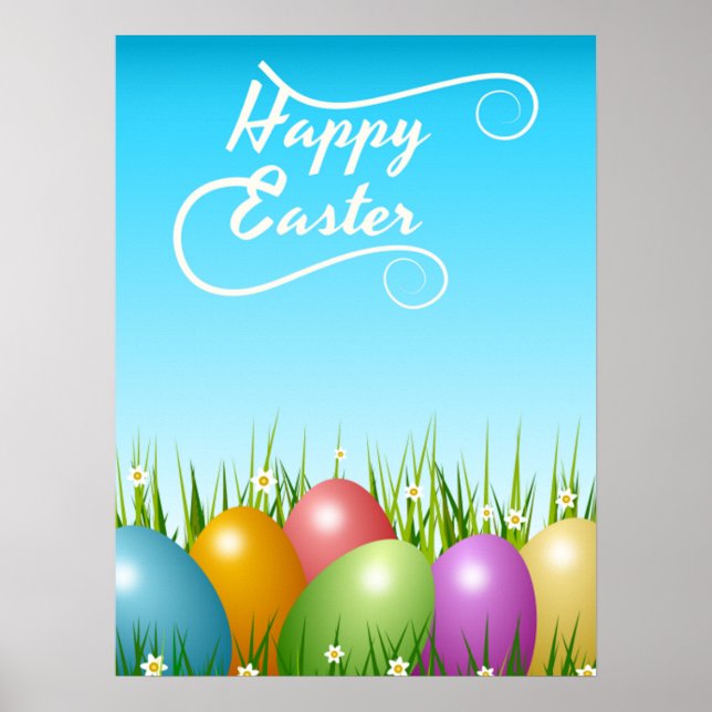 "HAPPY EASTER" COLORFUL EASTER EGGS POSTER (Front)