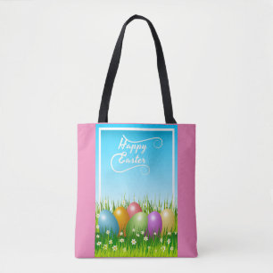 "HAPPY EASTER" COLORFUL EASTER EGGS TOTE BAG