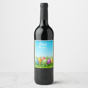 "HAPPY EASTER" COLORFUL EASTER EGGS WINE LABEL