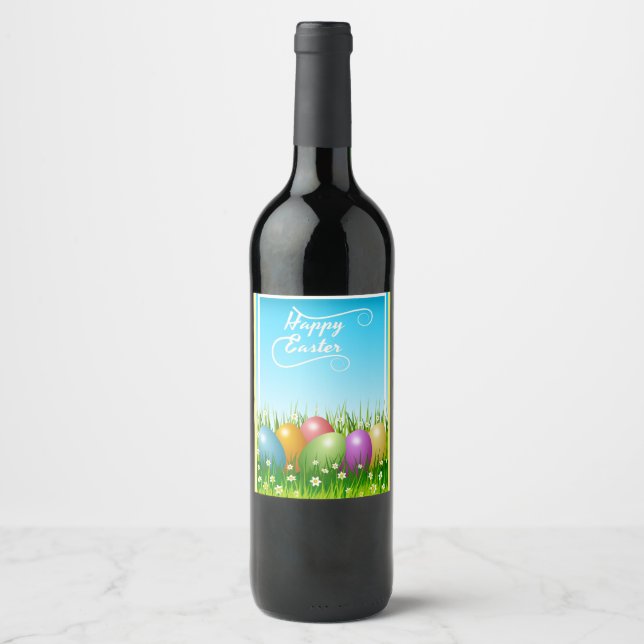 "HAPPY EASTER" COLORFUL EASTER EGGS WINE LABEL (Front)