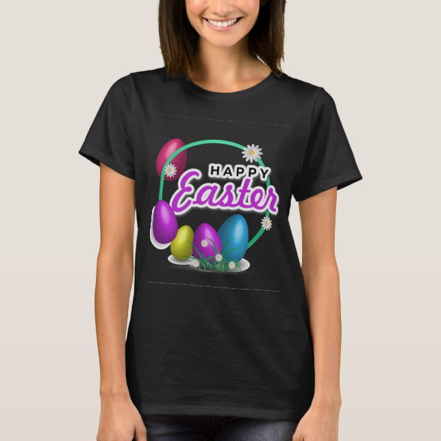 Happy Easter Colorful Eggs Spring Graphic T-Shirt (Front)