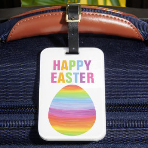 Happy Easter Colorful Striped Easter Egg Luggage Tag