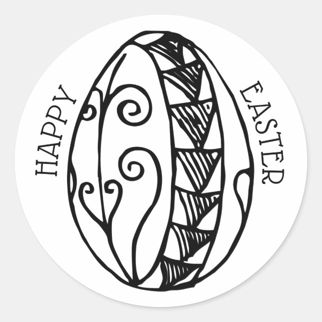 Happy Easter Colour Your Own Hand Drawn Easter Egg Classic Round Sticker (Front)