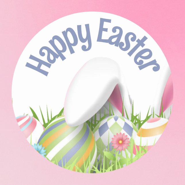 HAPPY EASTER Coloured Eggs Bunny Ears Classic Round Sticker (Creator Uploaded)