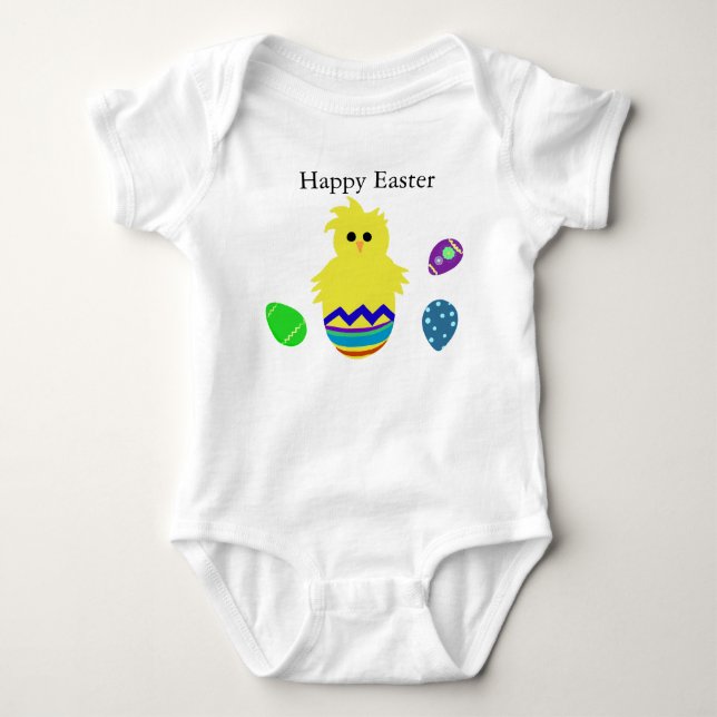 Happy Easter Colourful Chick Eggs Baby Bodysuit (Front)