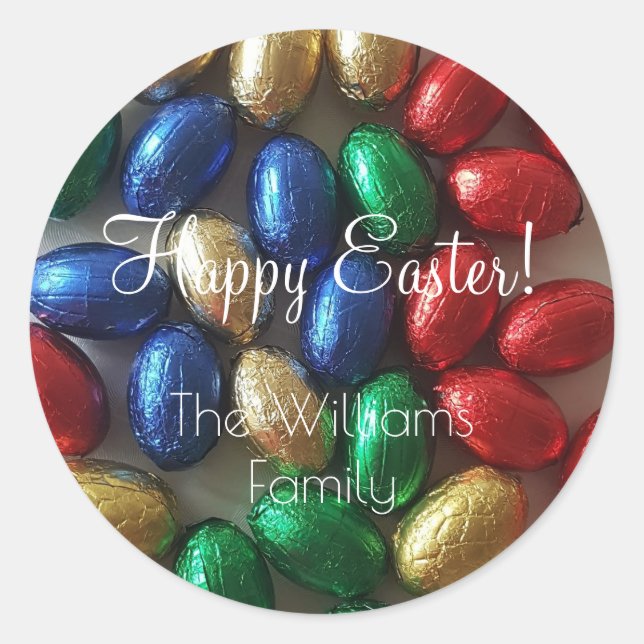 Happy Easter Colourful Chocolate Eggs Photography Classic Round Sticker (Front)