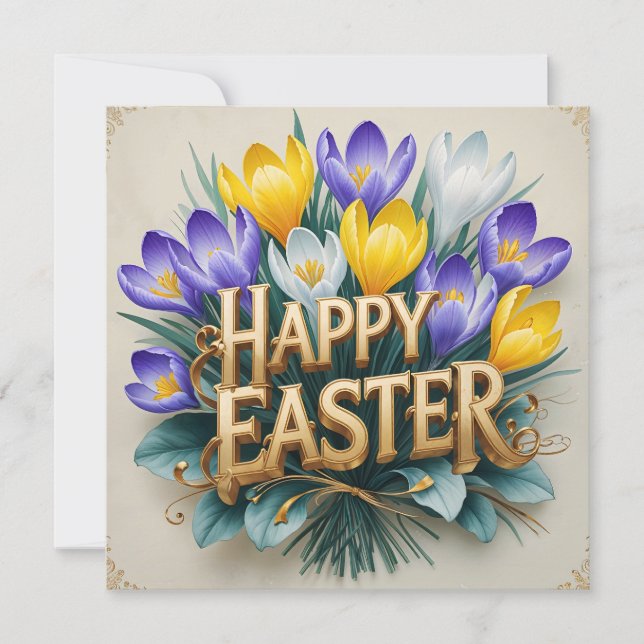 Happy Easter Colourful Crocus Flowers Holiday Card (Front)