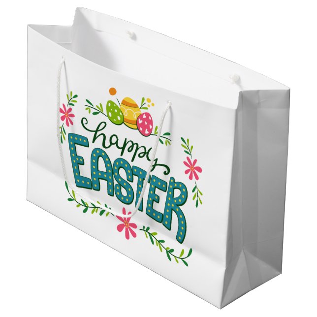 Happy Easter Colourful Easter Eggs Large Gift Bag (Front Angled)